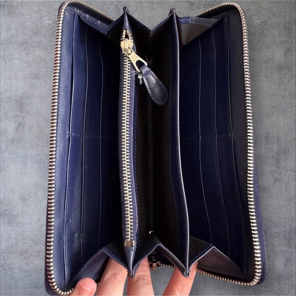 BALENCIAGA Purple Leather & Patent Leather Silver Stud Zip Around Wallet - Picture 3 of 10